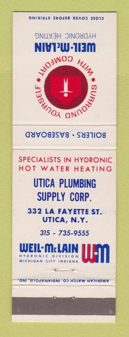 Matchbook Cover - Weil McLain Heating Utica Plumbing Supply NY