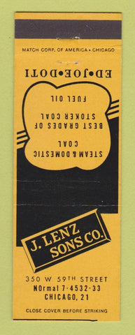Matchbook Cover - J Lenz Sons Chicago IL coal fuel oil