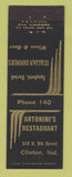 Matchbook Cover - Antonini's Restaurant Clinton IN Italian
