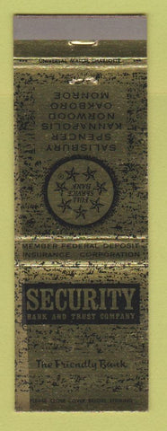 Matchbook Cover Security Bank and Trust Salisbury Spencer Norwood Monroe NC WEAR