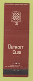 Matchbook Cover - Detroit Club MI