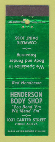 Matchbook Cover - Henderson Auto Body Shop Chattanooga TN WEAR