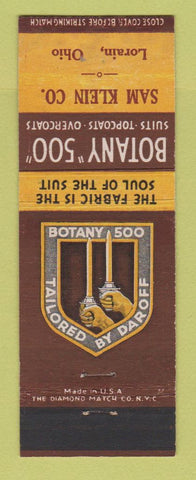 Matchbook Cover - Botany 500 Men's Clothes Sam Klein Lorain OH