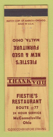 Matchbook Cover - Fiestie's Restaurant McConnelsville OH Malta Furniture