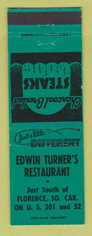 Matchbook Cover - Edwin Turner's Restaurant Florence SC