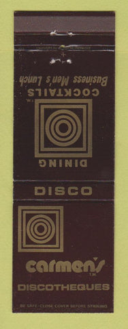 Matchbook Cover - Carmen's Disco Rochester Riverview Warren MI