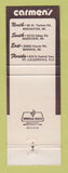 Matchbook Cover - Carmen's Disco Rochester Riverview Warren MI