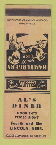 Matchbook Cover - Al's Diner Lincoln  NE SAMPLE WORN