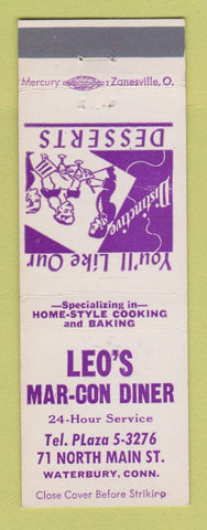 Matchbook Cover - Leo's Mar Con Diner Waterbury CT WORN BACK