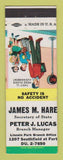 Matchbook Cover - James Lucas James Hare Secretary of State Lincoln Park MI