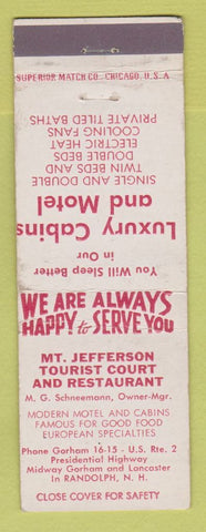 Matchbook Cover - Mount Jefferson Tourist Court Restaurant Randolph NY WEAR