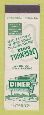 Matchbook Cover - Greenhill Diner Newtown Square PA