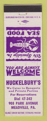 Matchbook Cover - Huckelbury's Restaurant Meadville PA