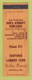Matchbook Cover - Centuria Lumber Yard WI