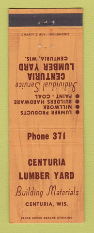 Matchbook Cover - Centuria Lumber Yard WI