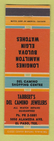 Matchbook Cover - Tabbert's Del Camino Jewelry El Paso TX Longines Watches