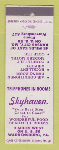 Matchbook Cover - Skyhaven Warrensburg PA