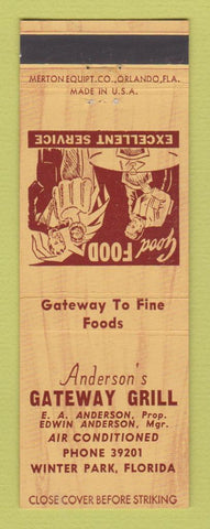 Matchbook Cover - Anderson's Gateway Grill Winter Park FL