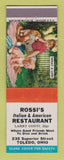 Matchbook Cover - Rossi's Italian Restaurant Toledo OH
