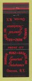Matchbook Cover - Hamblin Munz Haskell Insurance Oneida NY