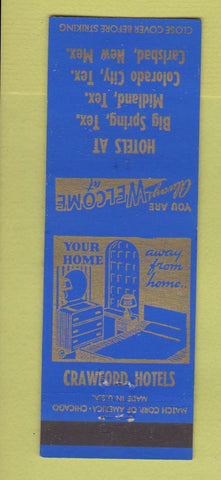 Matchbook Cover Crawford Hotels Carlsbad NM Big Springs Midland Colorado City TX