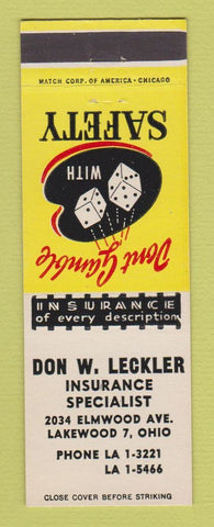 Matchbook Cover - Don Leckler Insurance Lakewood OH