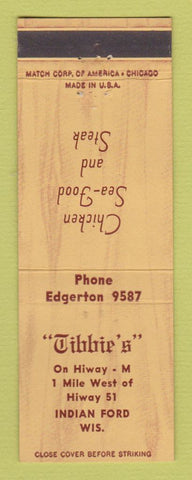 Matchbook Cover - Tibbie's Indian Ford WI Restaurant