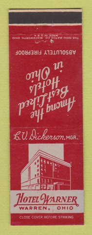 Matchbook Cover - Hotel Warner Warren OH