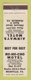 Matchbook Cover - Airways Motel Franklin PA Ro Ho Cho Meadville