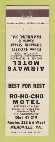 Matchbook Cover - Airways Motel Franklin PA Ro Ho Cho Meadville