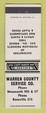 Matchbook Cover - Warren County Service oil gas Monmouth Roseville IL