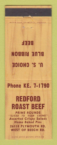 Matchbook Cover - Redford Roast Beef MI