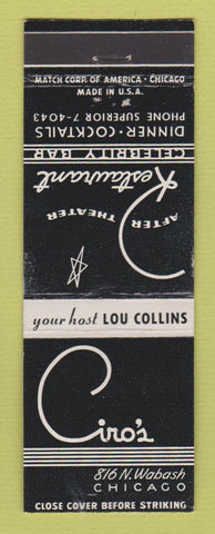 Matchbook Cover - Ciro's Restaurant Chicago IL