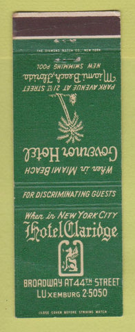 Matchbook Cover - Hotel Claridge New York City Governor Miami Beach FL