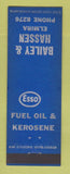 Matchbook Cover - Esso oil gas Bailey Hassen Elmira NY BLUE