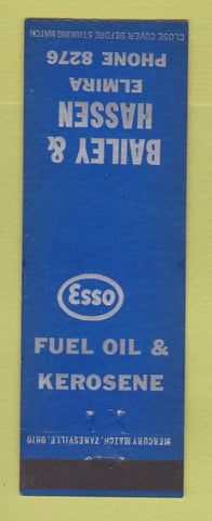 Matchbook Cover - Esso oil gas Bailey Hassen Elmira NY BLUE