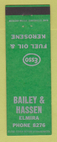 Matchbook Cover - Esso oil gas Bailey Hassen Elmira NY GREEN
