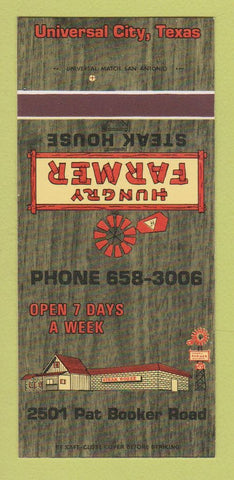 Matchbook Cover - Hungry Farmer Steak House Universal City TX 30 Strk SAMPLE