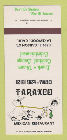 Matchbook Cover - Taraxco Mexican Restaurant Lakewood CA 30 Strk SAMPLE