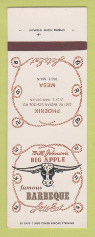 Matchbook Cover - Bill Johnson's Big Apple BBQ Phoenix Mesa AZ SAMPLE