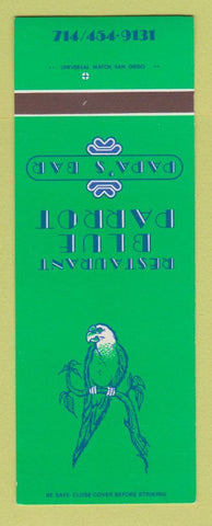 Matchbook Cover - Restaurant Blue Parrot Papa's Bar La Jolla CA SAMPLE