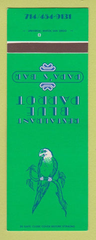 Matchbook Cover - Restaurant Blue Parrot Papa's Bar La Jolla CA SAMPLE