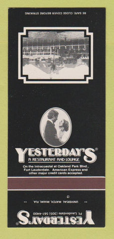 Matchbook Cover - Yesterday's Restaurant Fort Lauderdale FL 30 Strk SAMPLE