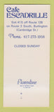 Matchbook Cover - Cafe Escadrille Burlington MA 30 Strk SAMPLE