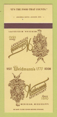 Matchbook Cover - Weidmann's Restaurant Meridian MS 30 Strk SAMPLE
