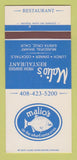 Matchbook Cover - Malio's Restaurant Seafood Santa Cruz CA 30 Strk SAMPLE