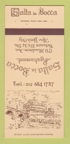 Matchbook Cover - Salla in Bocca Restaurant New York City 30 Strk SAMPLE