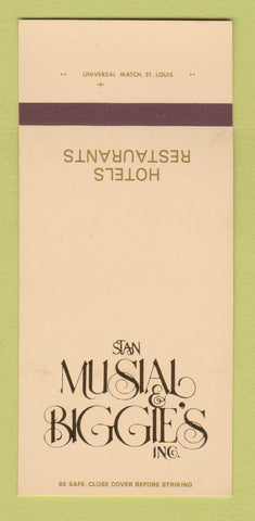 Matchbook Cover Stan Musial Biggie's Cardinals Baseball St Louis 30 Strk SAMPLE
