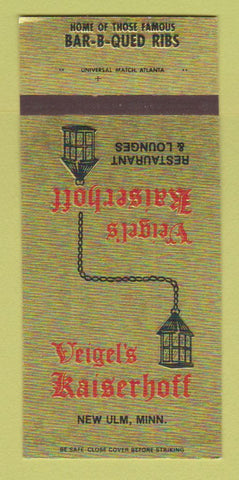 Matchbook Cover - Veigel's Kaiserhoff Restaurant BBQ New Ulm MN 30 Strk SAMPLE