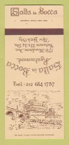 Matchbook Cover - Salla in Bocca Restaurant New York City 30 Strk SAMPLE